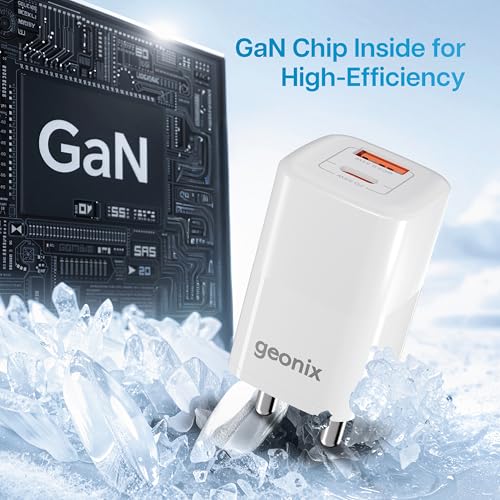 Image of Geonix Atomic G65, Gan Charger, 65W GaN Charger | Dual Port USB & Type-C Fast Charging Adapter for iPhone 16-11 Series, iPad, Android, Laptop, Tablet, Power Bank (White)