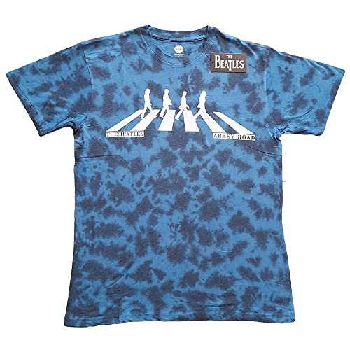 Image of The Beatles T Shirt Abbey Road Crossing Band Logo Official Unisex Dip Dye Blue L