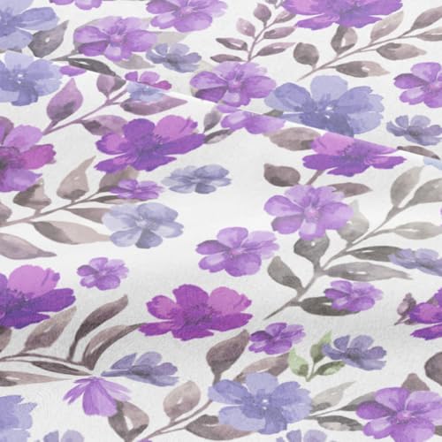 Image of Cal King 4 Piece Floral Sheet Set - Breathable & Cooling - Purple Bloom | 1 Flat, 1 Fitted & 2 Pillowcases w / Deep Pockets, Boho Botanical Floral Bedding, Breathable & Cooling, Wrinkle & Fade Free