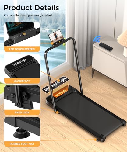 walking pad under desk treadmill walking pad with incline 2 in 1 treadmills for homeoffice compact portable foldable treadmill installation-free low noise safety lock and led display