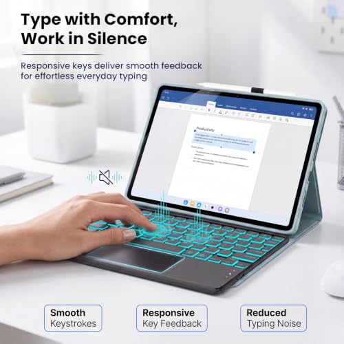 Image of Smart Keyboard Case for OnePlus Pad 2 /Pad Pro / Oppo Pad 3 Pro 12.1 inch Cover Folio Case with Trackpad, 7 Color Backlit, Magnetically Detachable Keyboard, Pen Holder, Rechargeable Protective Cover