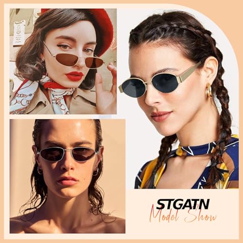 STGATN Retro Oval Sunglasses for Women 90s Fashion Metal Frame Lightweight UV400 protection2