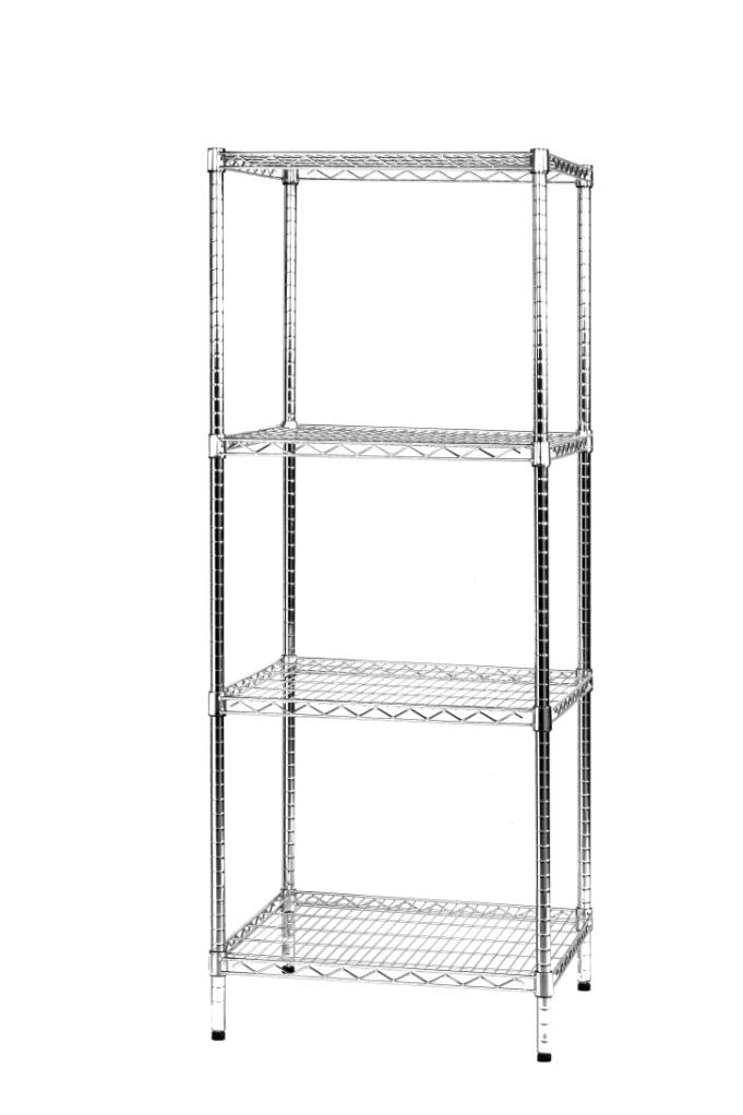 Scaffale in filo d'acciaio cromato con quattro ripiani 60 x 60 x 160 cm