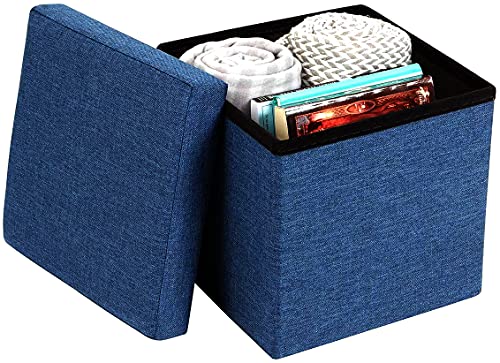 Image of ABTRIX WITH AB Fabric Folding Organizer Storage Ottoman Bench Footrest Stool Coffee Table Cube,Camping Fishing Toys Chest Stool,Quick&Easy Assembly,22L Capacity,Padded (30X30X30 Cm,Dark Blue)