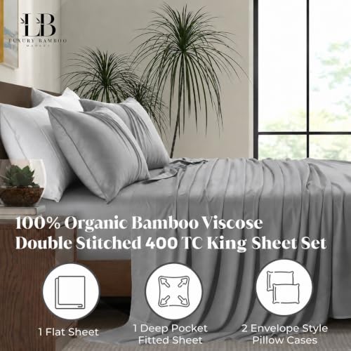 Image of |King Size Sheet Set | Organically Grown | Ultra Soft & Cooling |100% Viscose | 17 inch Deep Pocket [Slate]