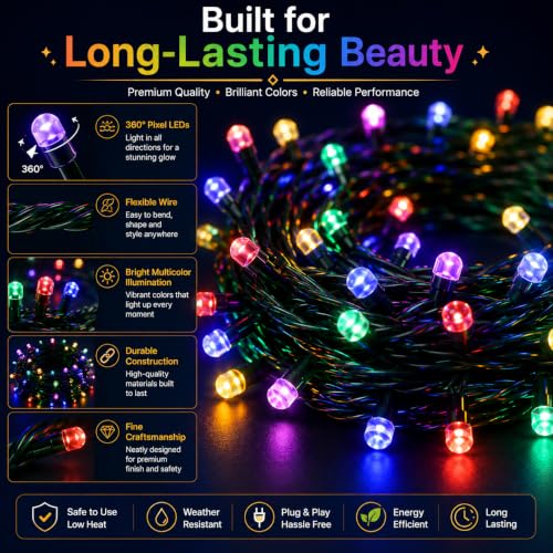 Image of Quace 36 Ft Multicolor LED Pixel String Lights | 360 Decorative Copper Wire Fairy Lights for Diwali, Christmas, Wedding, Party & Home Decor | Bright Serial LED Lighting | Pack of 10
