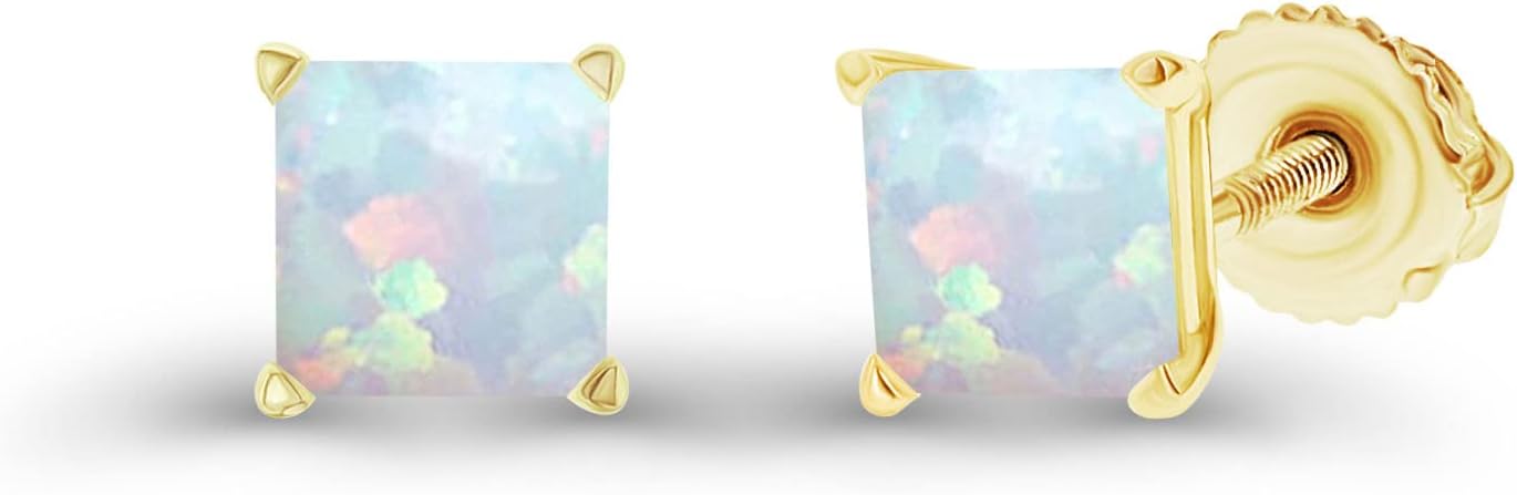 14K Gold Plated 925 Sterling Silver Hypoallergenic 4mm Square Princess Cut Genuine Birthstone Solitaire Screwback Stud Earrings - Image 2