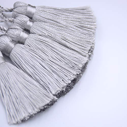 Image of Makhry 20pcs 4.3 Inch Handmade Silky Floss Mini Tiny Craft Tassels with 2-Inch Cord Loop and Small Chinese Knot for Earrings, Souvenir, Bookmarks, DIY Craft Accessory,Tags (Silvergray)