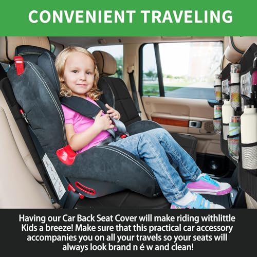 Image of Aurelema 4 Pack Non-slip Car Seat Protector and Backseat Organizer Kick Mat with Tablet Holder, Large Waterproof Car Seat Protector with Storage Pockets for Leather and Fabric