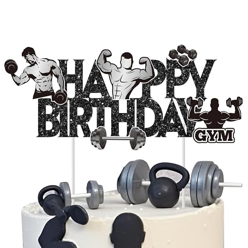 Gym Birthday Party Decorations Black Fitness Happy Birthday Cake Topper Weight Lifting Party...
