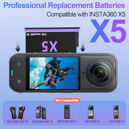 Image of 360 X5 Battery for insta360 x5,2-Pack 2850mAh 360 X5 Replacement Batteries with Fast Charger for Insta 360 X5 Camera（x5Battery Protection Cases*2）