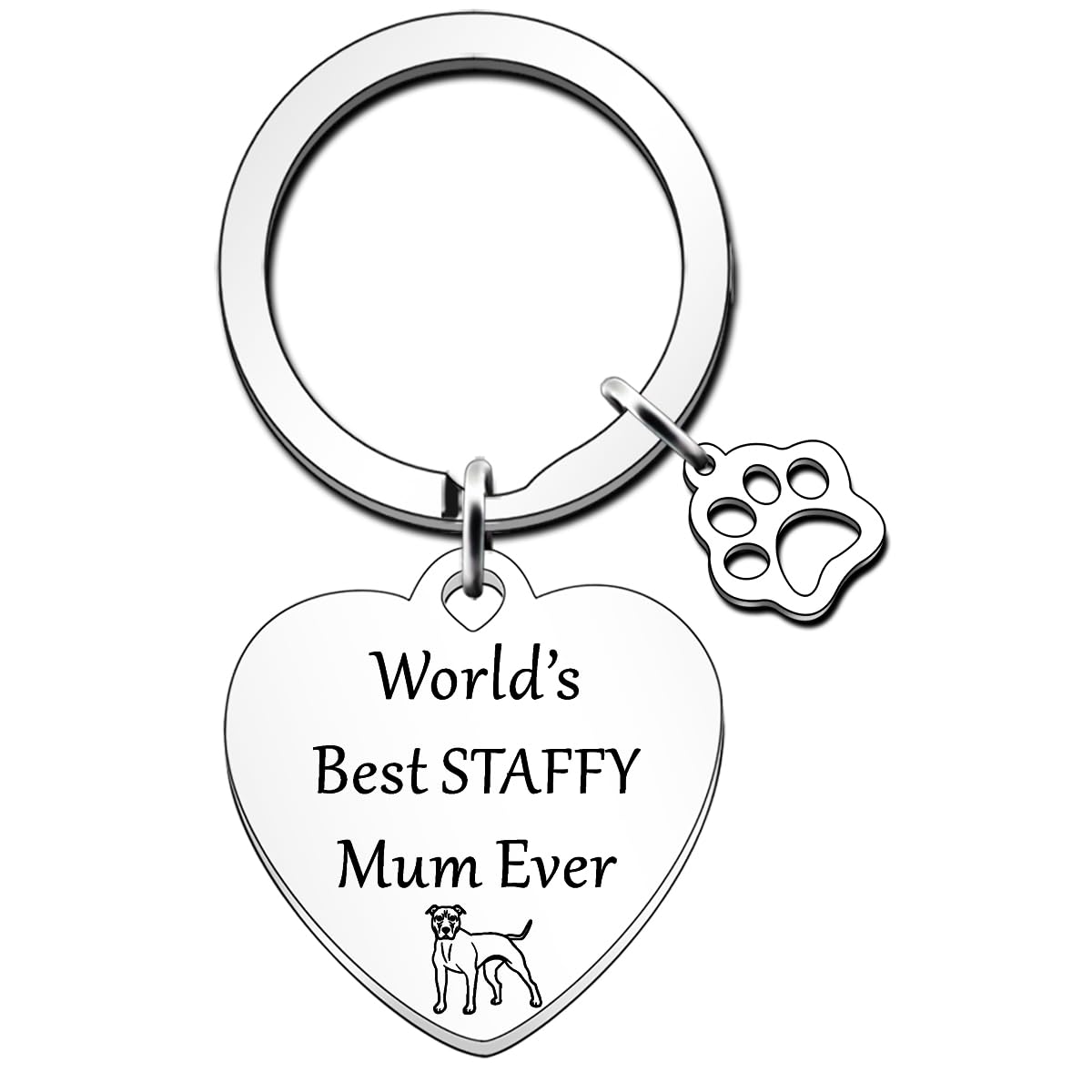 Staffy World's Best Mum Keyring Dog Mum Staffordshire Bull Terrier Keychain Friend Funny Gifts for Birthday Christmas