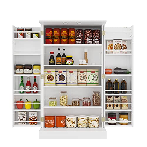 Yusong 41'' Kitchen Pantry Storage Cabinet Cupboard with Doors and 6 Adjustable Shelves for Small Space, Farmhouse Pantries Organization Cabinet for Dining Room, Living Room, White Yusong 41'' Kitchen Pantry Storage Cabinet Cupboard with Doors and 6 Adjustable Shelves for Small Space, Farmhouse Pantries Organization Cabinet for Dining Room, Living Room, White