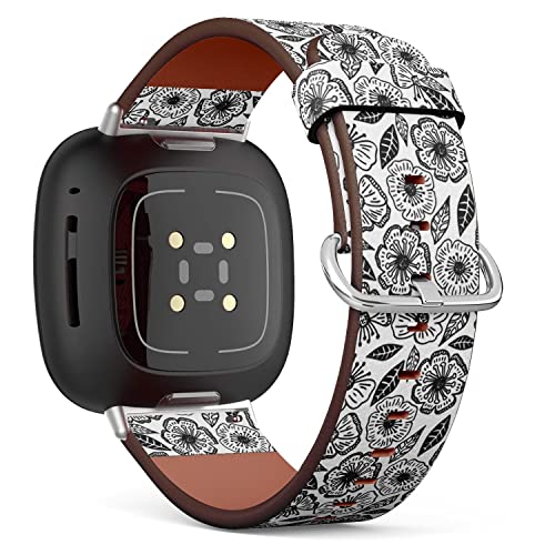 CJBROES Replacement Leather Watch Band, Compatible with Fitbit Versa 3 and Fitbit Sense of Wristband Bracelet Accessory - Floral