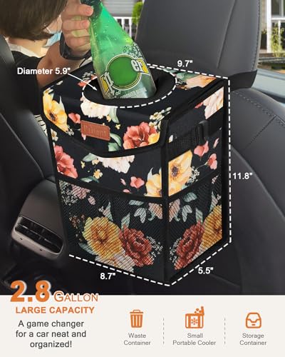 Image of Pritent Car Trash Can with Lid, Cute Leakproof Car Trash Garbage Bag Hanging Vehicle Trash Bin Small Portable Automotive Garbage Cans Organizer for Back /Front Seat /Console(2.8 Gallons,Rose)
