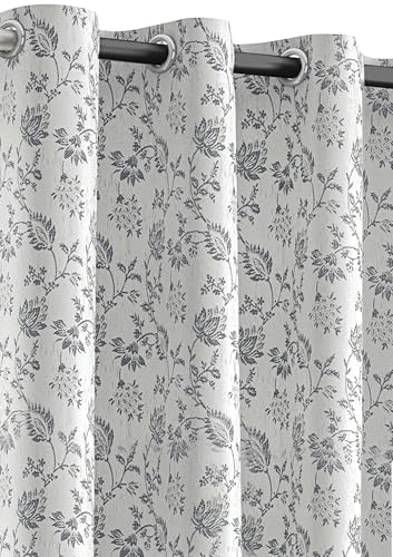 Image of Yellow Weaves 1 Pc Jacquard Botanical Eyelet Long Door Curtain - Perfect for Home, Office, Bedroom, Living Room & Balcony - 7 Feet (Silver)