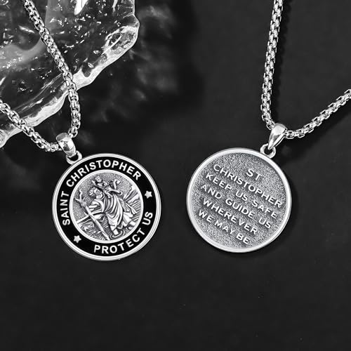 Odinstone Patron Saint Necklace Medals Amulet 925 Sterling Silver St Michael/Christopher Necklace for Mens Womens Protect Us Catholic Religious Jewelry3