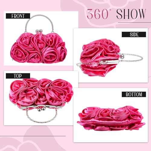 Image of Women Evening Clutch, Small Floral Satin Purse with Detachable Strap for Wedding Party Prom Gift