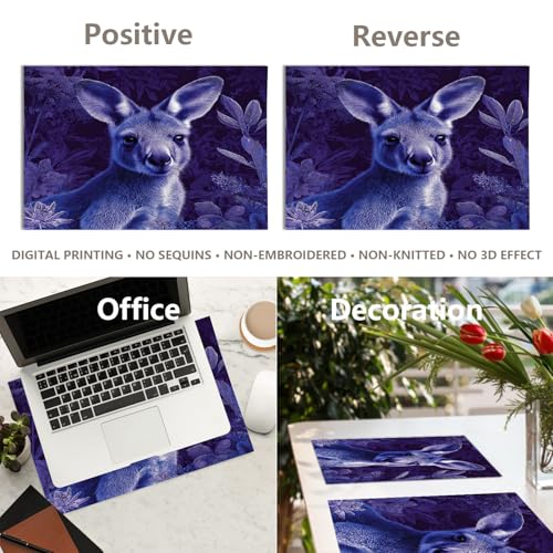 Baonews Niedliche Känguru-Tischsets, Känguru in violetten Pflanzen, Platzsets für Esszimmer/Küchentisch, wasserdicht, waschbar, Leinen, Wärmeisolierung, 30,5 x 45,7 cm, 4 Stück