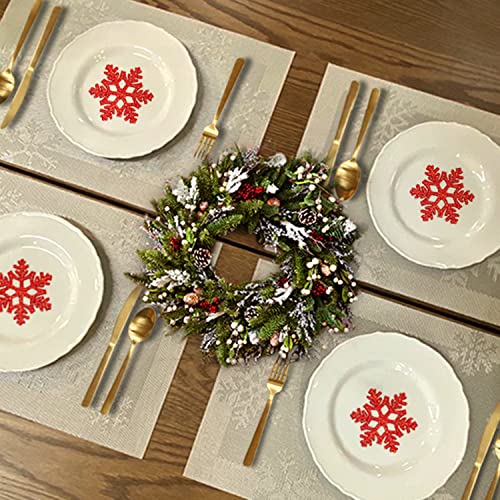 Rimobul Christmas Placemats Set Of 6 Woven Vinyl Non-Slip Placemats Washable Table Mats Anti-Skid Placemats For Kitchen Table (Snow Silver) #TOP5