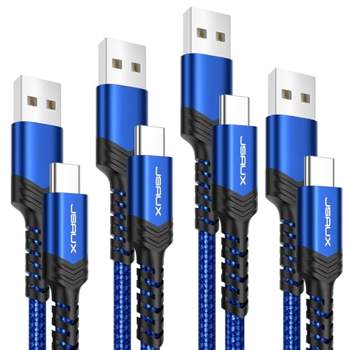 Image of JSAUX USB to USB C Cable 4-Pack (10ft+6.6ft+3.3ft+3.3ft), Blue | USB C Cable Fast Charging, USB Type C Charger Cord for iPhone 17 16 Pro Max, Samsung Galaxy, iPad