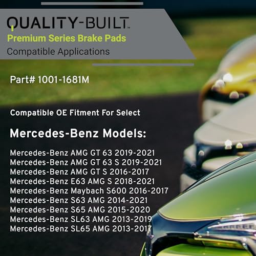 Image of QUALITY-BUILT Rear Semi-Metallic Brake Pads, Premium 1001-1681M, Compatible with 2013-2021 Mercedes-Benz (AMG GT 63,AMG GT 63 S,AMG GT S,E63 AMG S,Maybach S600,S63 AMG,S65 AMG,SL63 AMG,SL65 AMG)