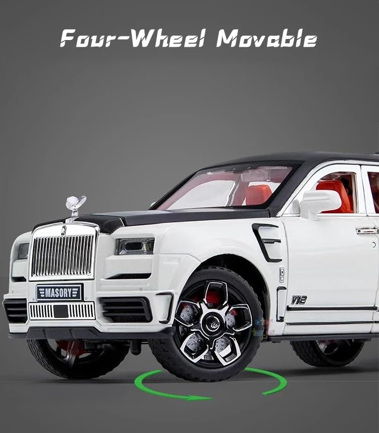 Image of Metal Pull Back Diecast Car Suv 1:24 Big Rolls Royce Cullinan Masory Pull Back Car Model With Sound Light Boys Gifts Toys For Kids?Pack Of 1?, Multicolor