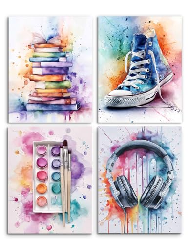 Image of Frimeeme 4Pcs Teen Girls Wall Art, Pink and Purple, 8x10 Inch