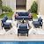 Amopatio Aluminum Patio Furniture, 8 Pieces Metal Outdoor Furniture Set, Outdoor Sectional Modern Sofa Sets with Coffee Table for Pool, Garden, Dark Grey&Blue (Included Waterproof Covers)