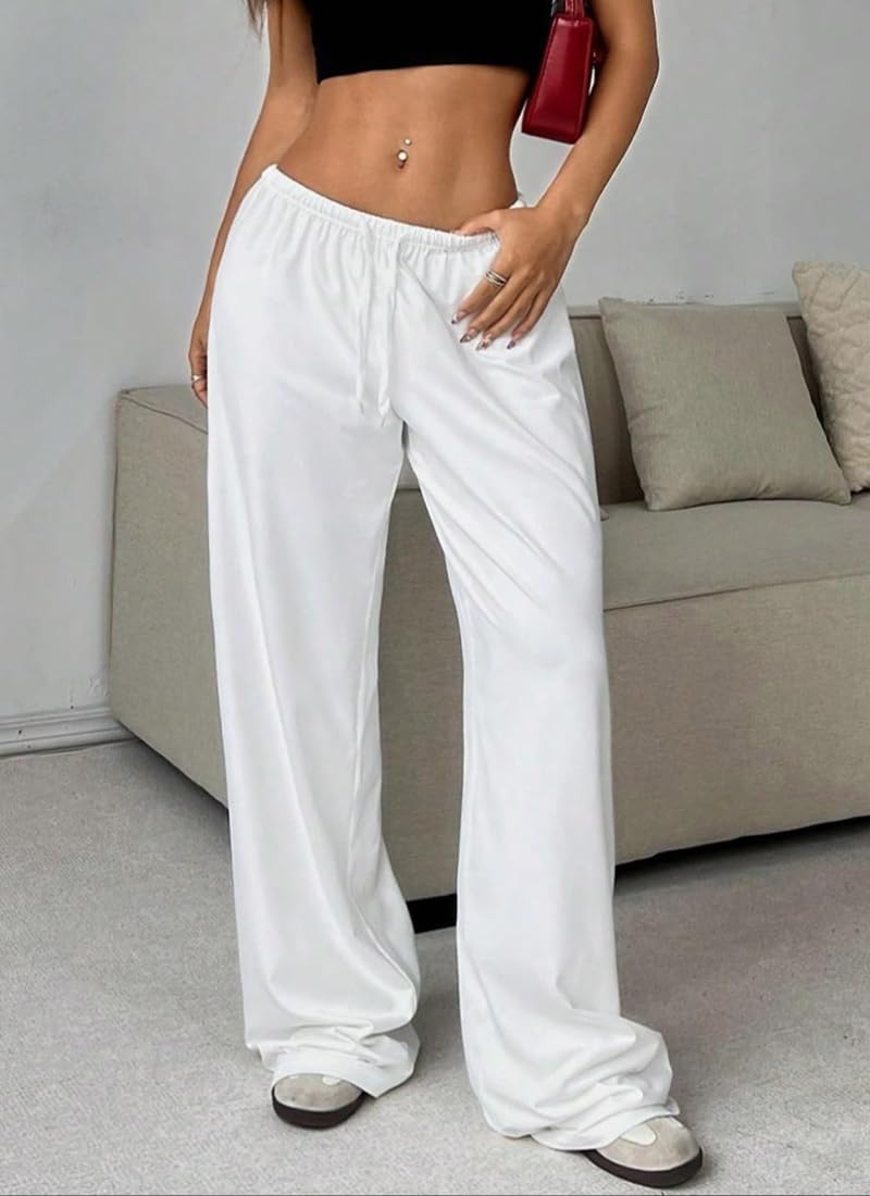 WINKEEY Pantaloni Sportivi Donna Larghi Pantaloni da Jogging Gamba Larga Vita Alta con Tasche Pantaloni Estivi Leggeri e Casual