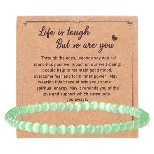 GWAWG Bracelet Femme en Pierres Naturelles 4 mm,Améthyste, Obsidienne, Quartz Rose, Œil de Chat, Cristal, Bijou Symbolique Cadeau Porte-Bonheur pour Femme Homme (Vert...