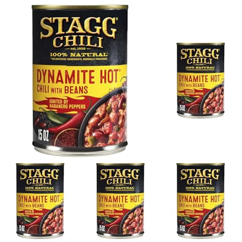 STAGG DYNAMITE HOT Chili with Beans, Canned Chili, 15 Oz (Pack of 5)