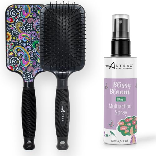 Altéax Cepillo desenredante para cabello cachemira + desenredante cabello spray 100 ml – Cepillo alisador para el cabello óptimo para desenredar el cabello anudado de niños y adultos – Cepillo de pelo