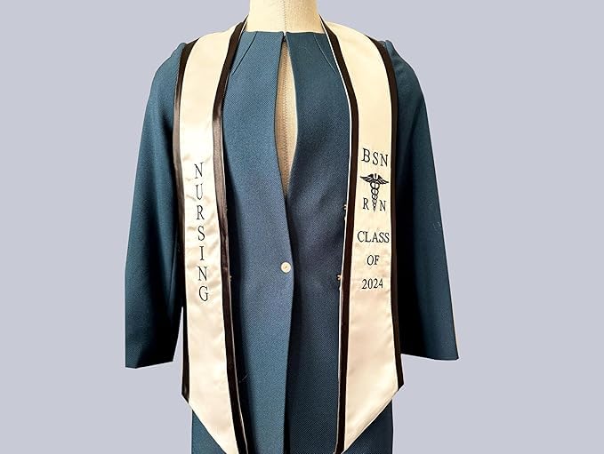 Ovaltag BSN RN Nursing Graduation Stole Class of 2024 With Medical Logo, Gift for Nurse Student (White with Black Trim, Class of 2024)