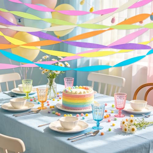 Image of 8 Rolls Pastel Streamers, Crepe Paper Streamers Party Decorations for Pastel Birthday Party Bachelorette Wedding Bridal Baby Shower