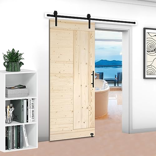 S&Z TOPHAND® 30 in x 84 in Barn Door with 5FT Sliding Hardware Kit, Unfinished Modern Style/Solid...