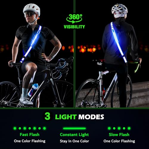 Leuchtband Joggen mit Reflektor Gürtel,LED Reflektorband USB Typ C Aufladbar Lauflicht mit Reflektoren Licht für Jogger Laufen Fahrrad Hundewandern Outdoor Sports für Männer, Frauen und Kinder (Blau)