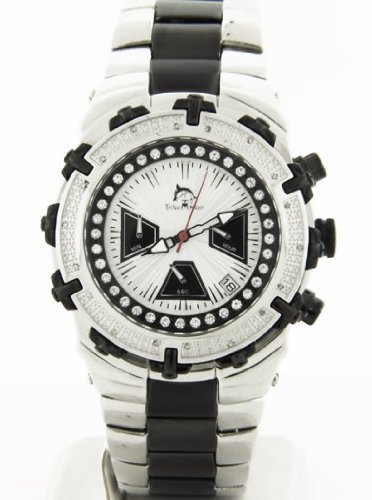 Mens Techno Master .45ct Genuine Diamond Chronograph Watch Silver Case Two Tone Stainless Steel Metal Band -  TM-2118-B