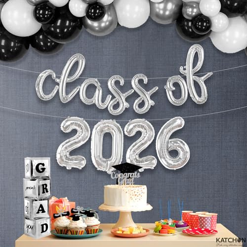 Image of KatchOn, Silver Class of 2026 Balloons Banner - Script, 16 Inch | Graduation Balloons 2026 Graduation Decorations 2026 | Class of 2026 Balloon for Grad Decorations