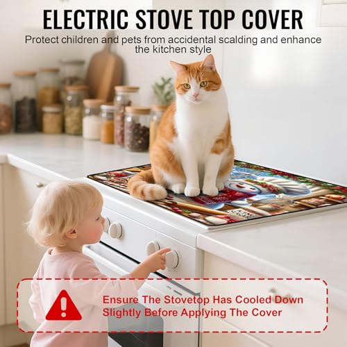Image of NYZE Christmas Stove Top Cover for Electric Stove,Glass Stove Top Cover,Heat Resistant Glass Cooktop Cover,Stovetop Protector, Kitchen Decor,Dish Drying Mats Cover for Washer Ceramic Top 28.5x20.5 in