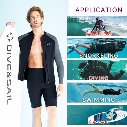 Camiseta de neopreno para hombre con manga larga y cierre frontal, 1.5mm, mezcla de neopreno y nylon para natación, buceo y surf miniatura 5