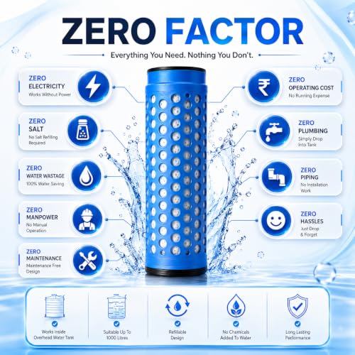 Image of DreamAqua Basic+ Water Softener for Overhead Tank | Hard Water Remover | No Electricity, No Maintenance | Reduces Hair Fall & Skin Issues | Protects Geyser & Bathroom Fittings | Easy Install | Maintenance Free Water Softener for Overhead Tanks