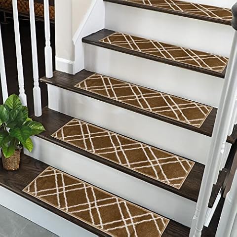 SUSSEXHOME Carpet Stair Treads for Wooden Steps - Indoor Staircase Step Treads with Thick Carpet & Pattern Design - Self Adhesive Safety Treads to Prevent Slipping - Pet & Kid-Friendly - 15-Pack Cover