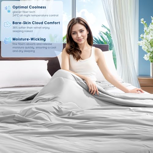 Image of Cooling Blanket for Hot Sleepers & Night Sweats - Cooling Comforter, Breathable Lightweight Double-Sided Summer Bedding, Breathable Soft All Season (Glacier Grey, King(106 inchx90 inch))