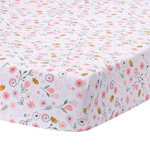 Image of Lambs & Ivy Little Garden 100% Cotton Pink Floral Fitted Crib/Toddler Sheet