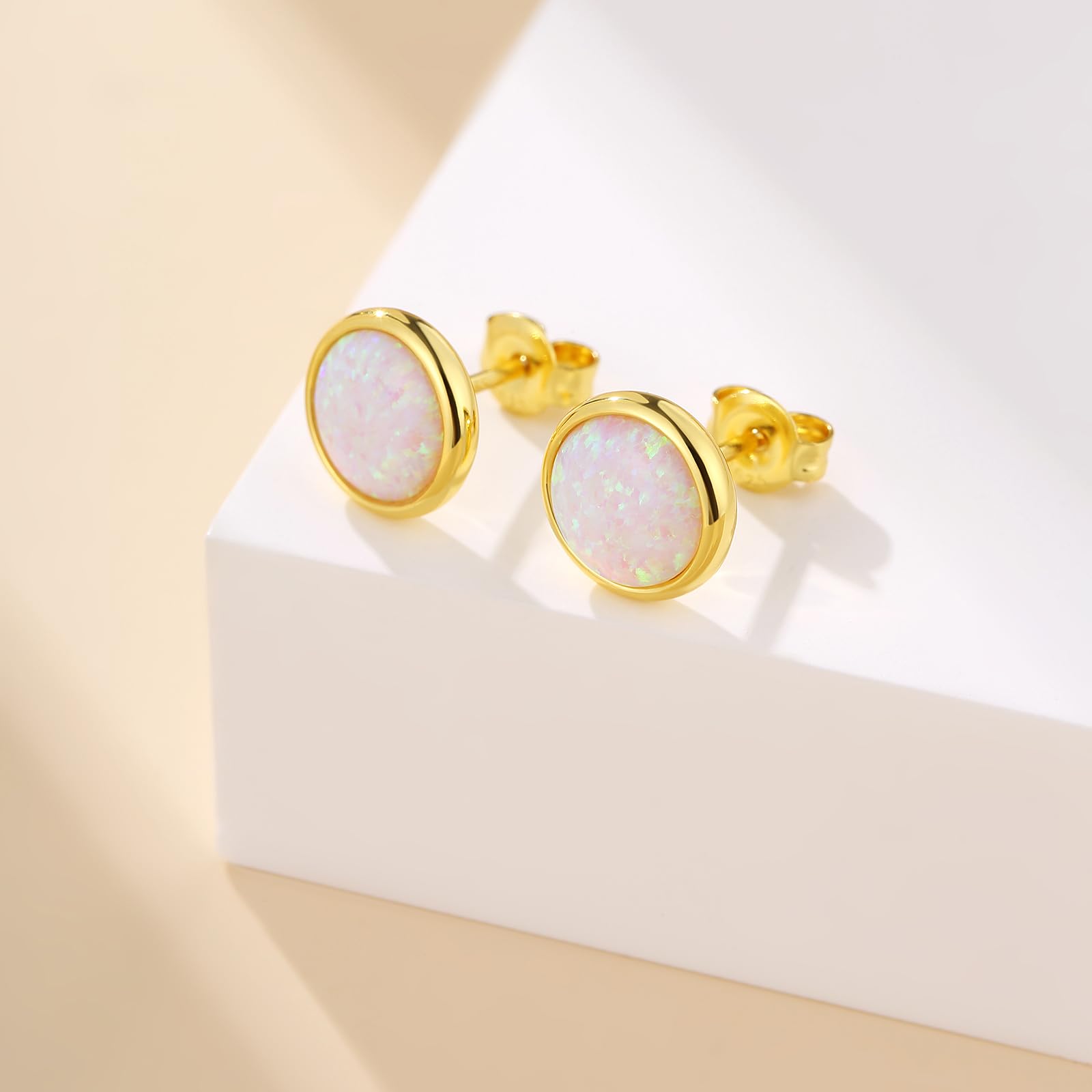 Oro Blanco 18K - Pendientes Hombre Mujer ópalo Plata Brillante Pendientes Hombre Mujer Plata De Ley s925 6-8mm