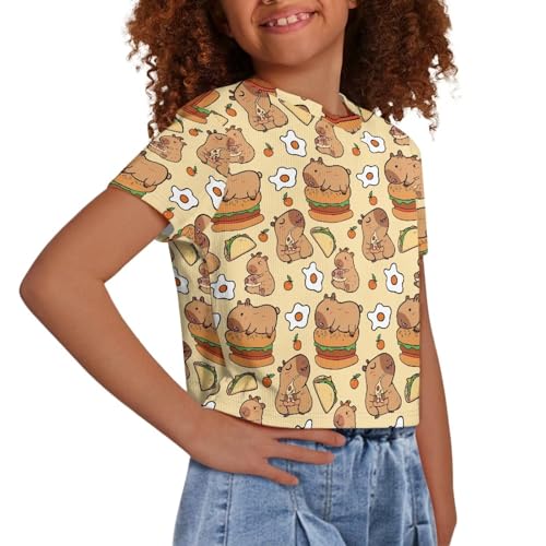 Image of Girls Crop Tees Crew Neck Casual Short Sleeve T Shirts Kids Loose Soft Comfortable Tees Blouses Shirt for Little Girl