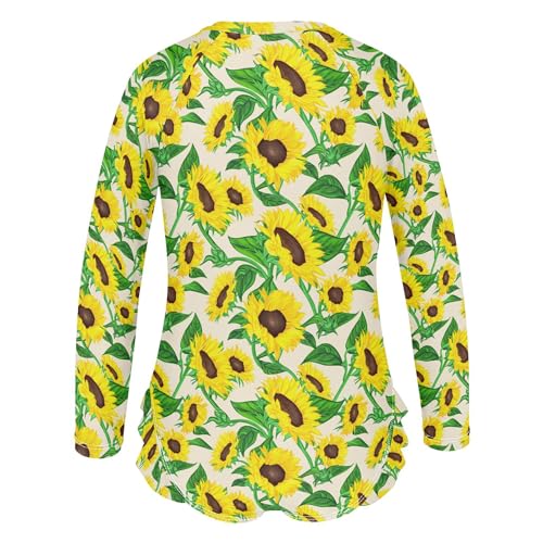 Sunflower Flower Girls Long Sleeve Rashguard Swimsuit UV Protection One-Piece Swimwear Bathing Suit B04045113