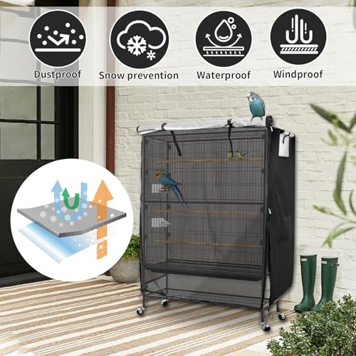 Image of Bird Cage Covers for Night,38 inchLx23 inchWx51 inchH,420D Fabric Washable Waterproof Large Dust Pet Birdcage Breathable Warm Protection Cover,Distraction and Light Eliminator for Winter,Cats,Mink(with Mesh)