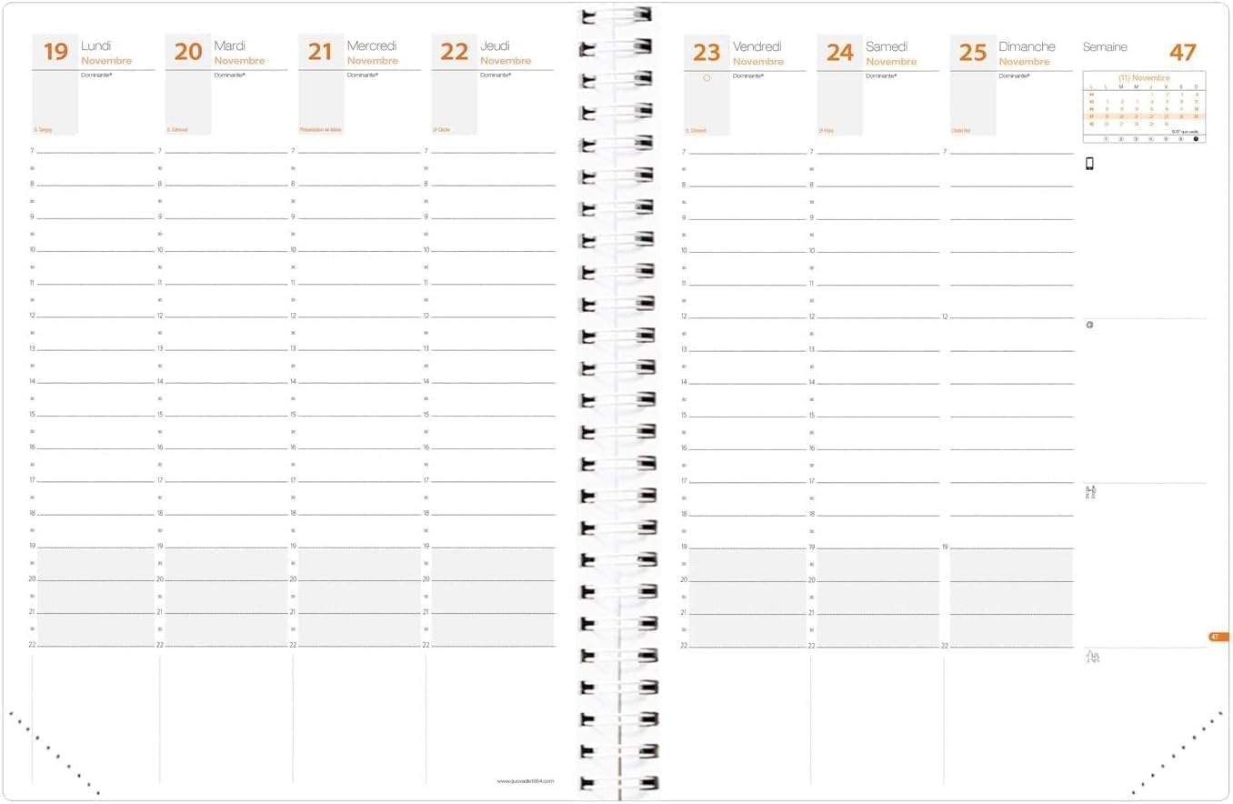 Quo Vadis - Agenda - Spiralé - Décembre 2026 à Décembre 2027 - Time & Life Xlarge - Semainier Planning - Français - 13 mois - 21x27 cm - Papier Clairefontaine blanc